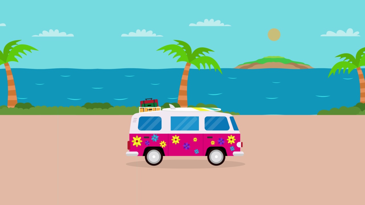 嬉皮货车在热带海滩上行驶视频下载
