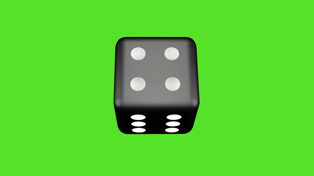 骰子在绿色屏幕上旋转。三维动画视频下载