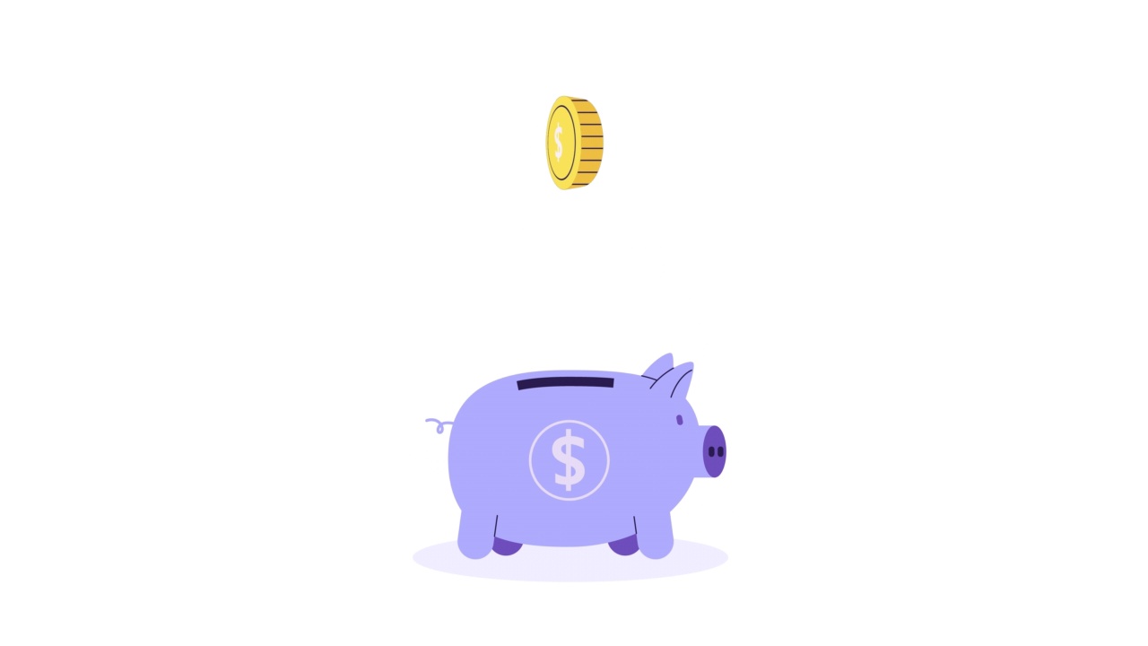 储蓄罐和硬币动画。2d平面卡通风格。投资和省钱的概念。融资，银行存款，资本积累，金融，经济。个人的预算。动画资料片视频素材