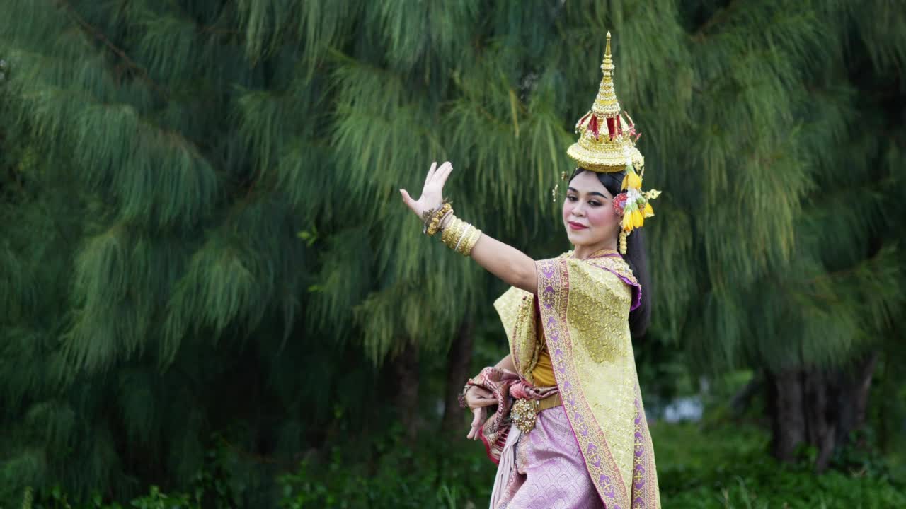 孔表演艺术表演娱乐舞蹈传统服装在公园视频下载