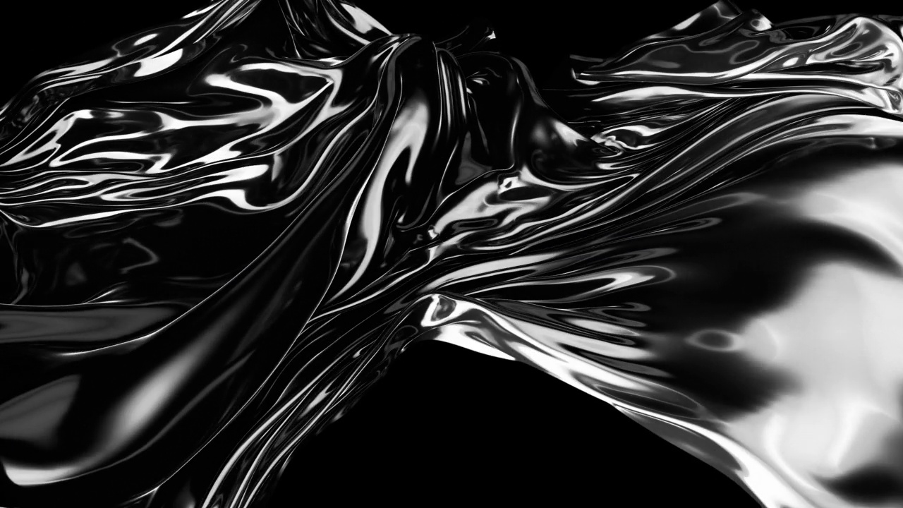 抽象的银色金属流动布在缓慢运动的黑色背景视频素材