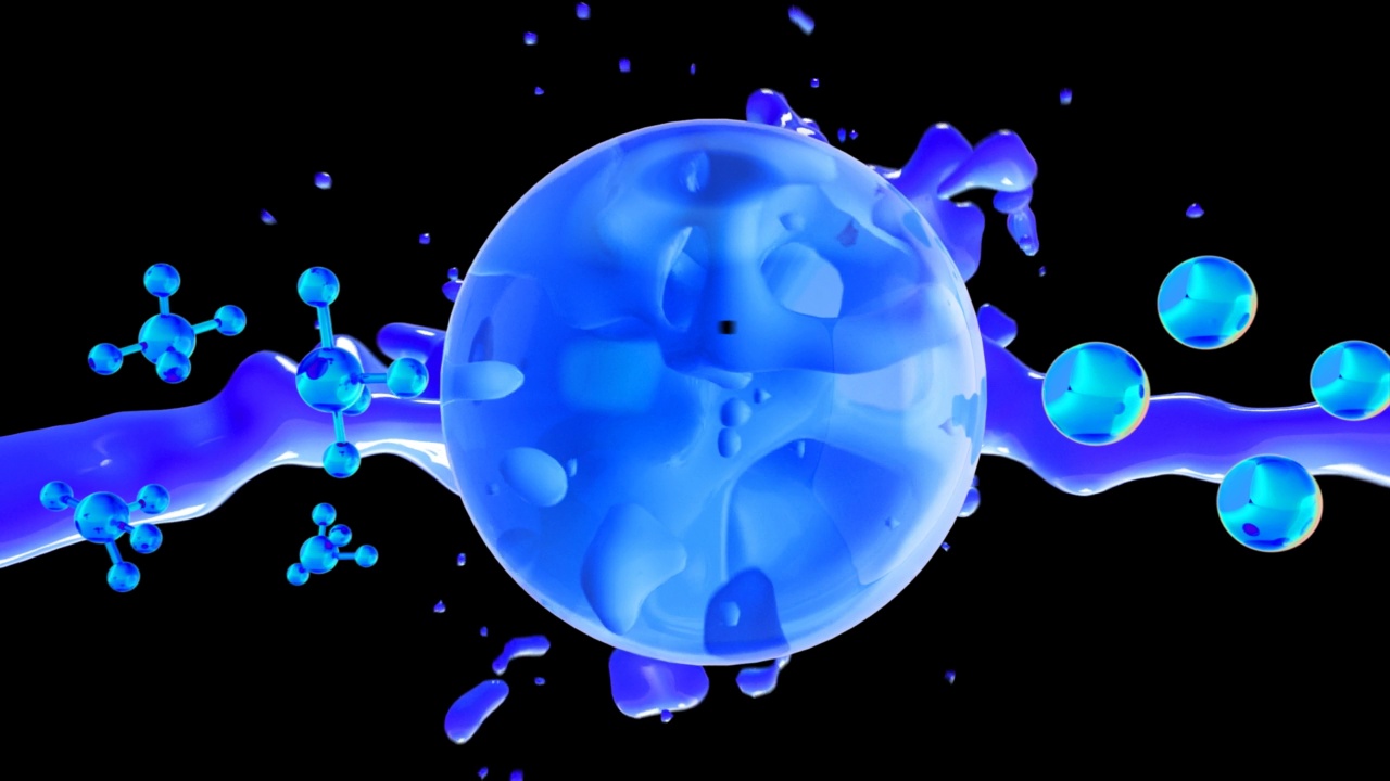 3D动画分子宏原子细胞精华液面霜胶原透明背景视频素材