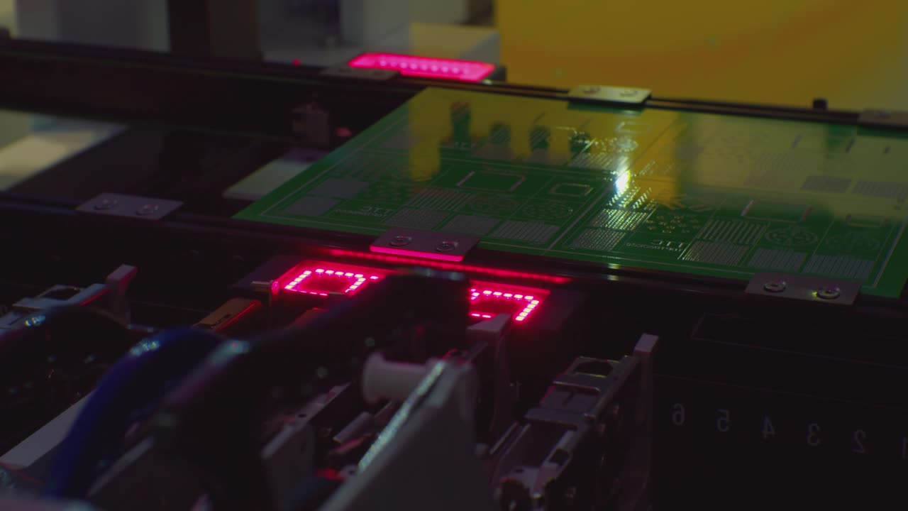 用于生产微电子印刷微电路的照明精美的工作工业设备。视频素材