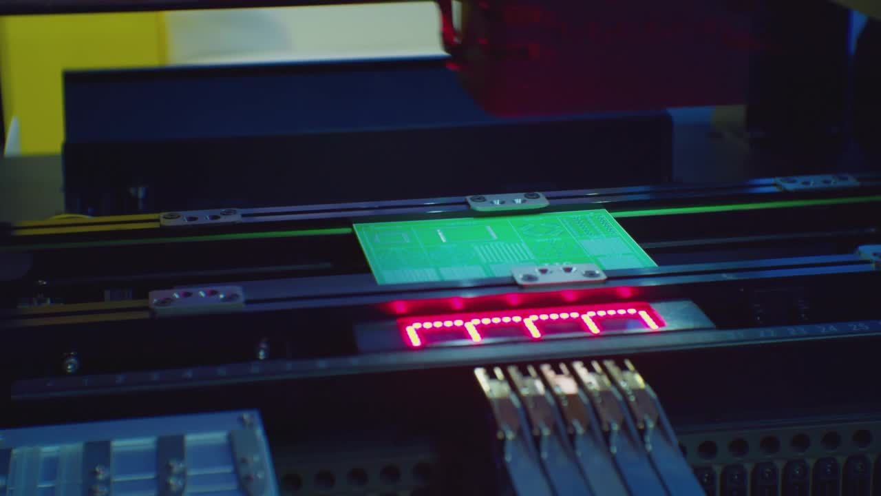 现代技术。用于生产电子印刷电路板的工作设备。特写镜头视频素材