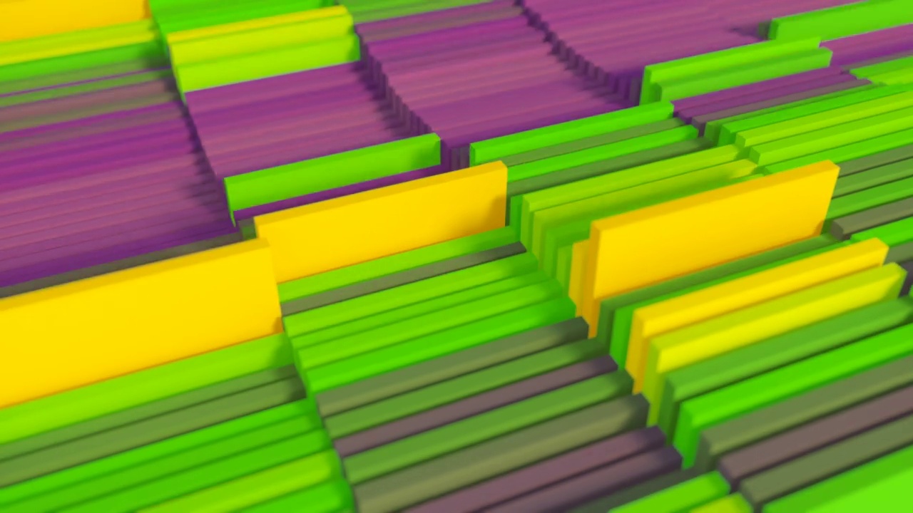 矩形元素在无穷无尽的波浪中向上移动。抽象形式的计算机数据处理。现代彩虹3d渲染模式。高清数字循环动画视频素材