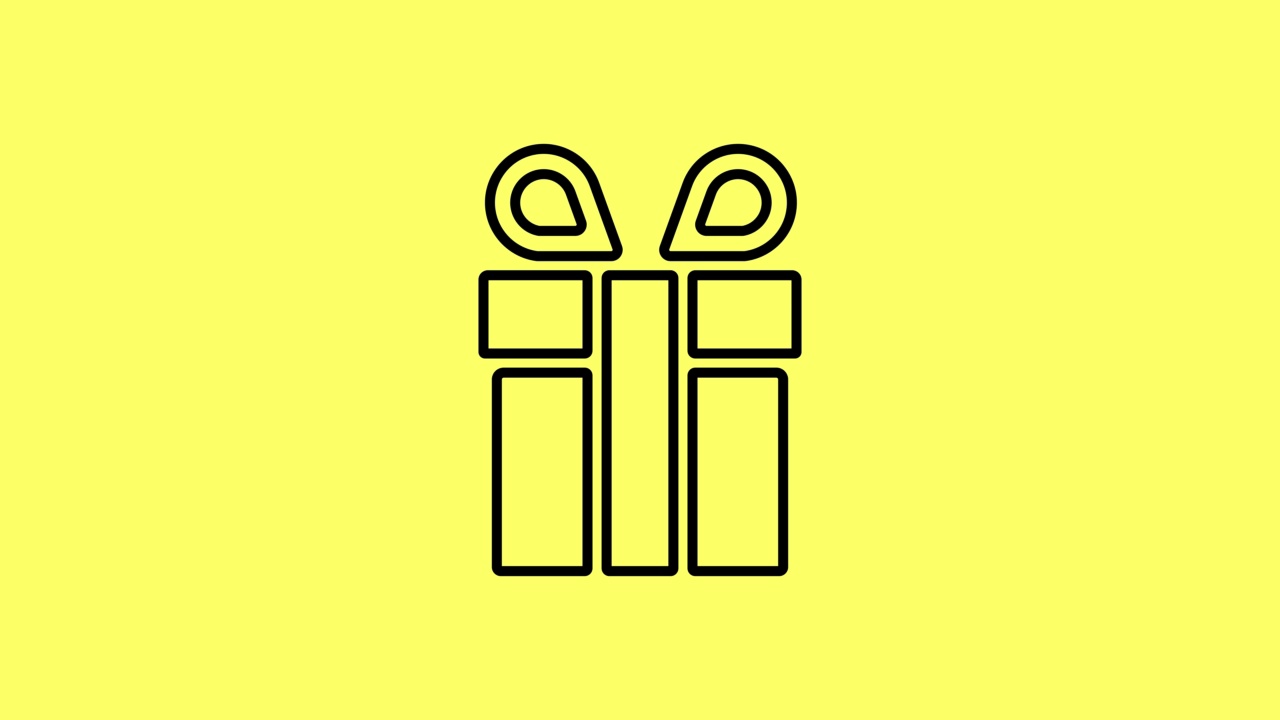 礼品盒涂鸦线图标动画在黄色背景视频下载