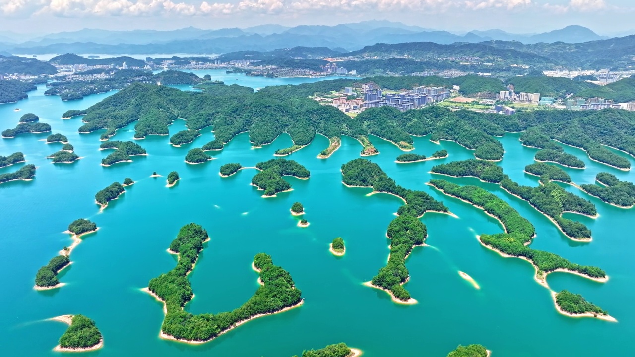 杭州千岛湖自然风光鸟瞰图视频素材