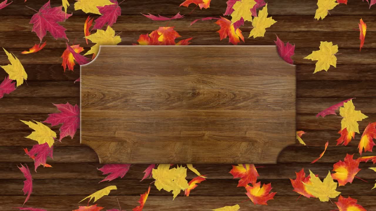 色彩缤纷的秋叶和复制空间的暗木背景视频素材