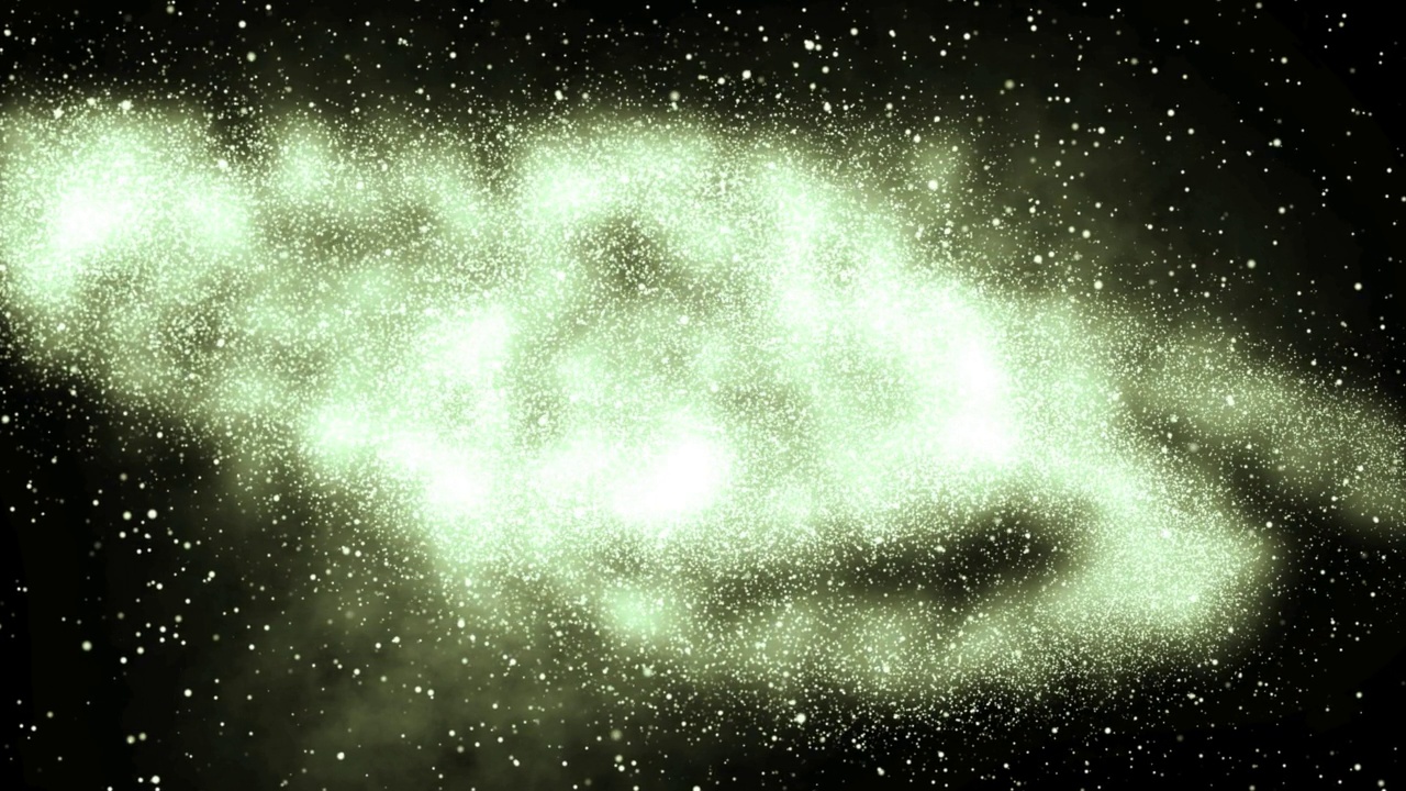 4K - 3D美丽的星系与明亮的绿色闪烁的星星，飞行在深空，抽象视图星云空间宇宙运动背景素材视频素材