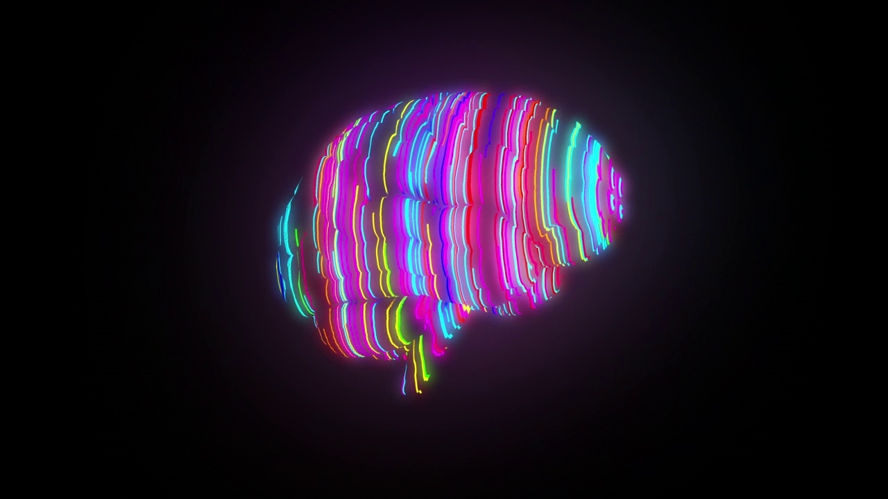 元大脑三维渲染人脑动态发光彩色表面视频素材