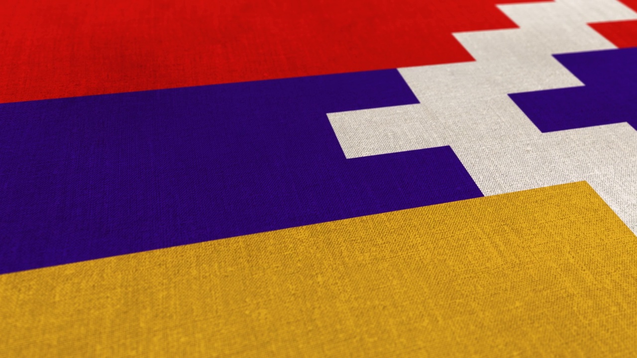 Artsakh国旗动画库存视频- Artsakh国旗纹理3d渲染背景-高度详细的织物图案视频素材