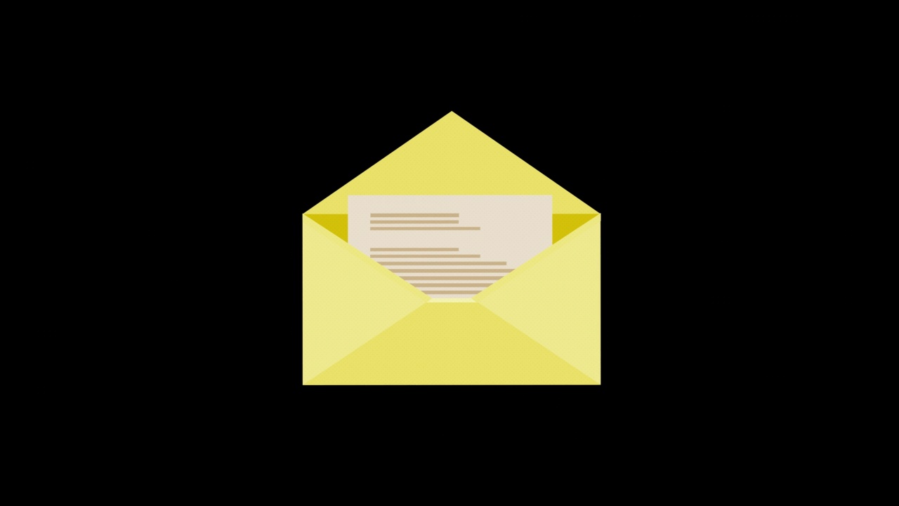电子邮件图标动画。电子邮件信封循环动画与alpha通道，绿色屏幕。视频素材