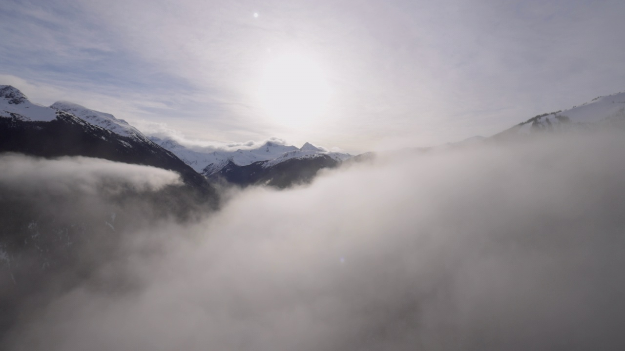 从山顶到山顶的鸟瞰图在惠斯勒黑梳滑雪场，加拿大卑斯省视频素材