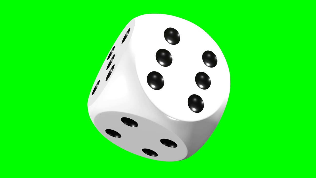 孤立于绿色背景上的白色骰子三维旋转循环动画视频下载
