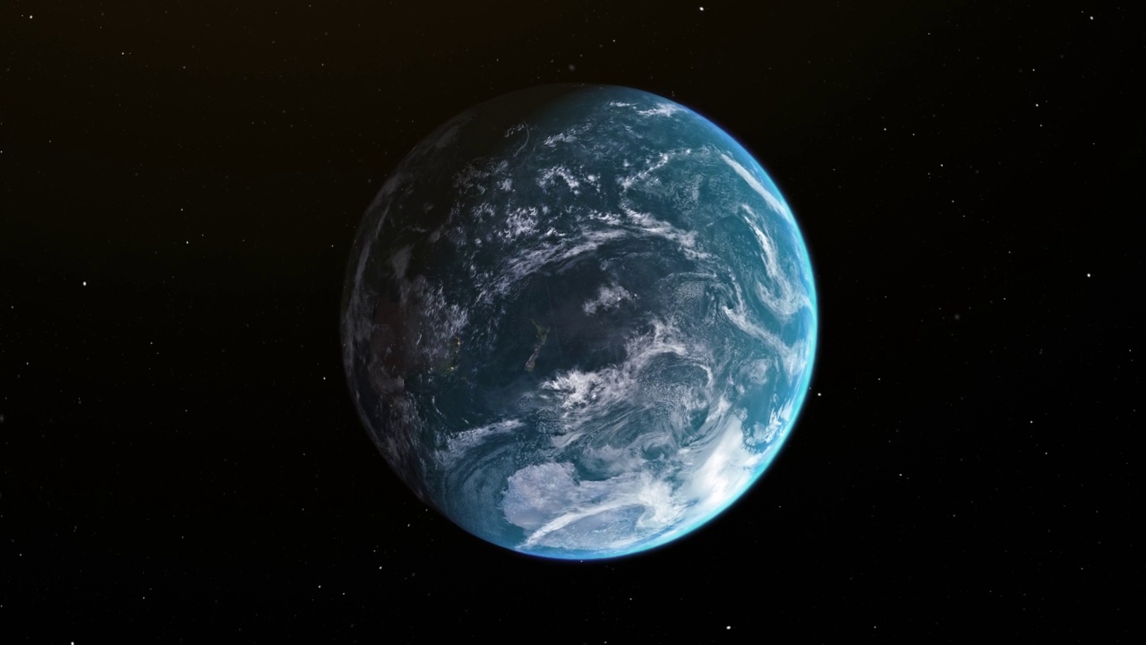 新西兰地图，从太空通过4K照片真实动画地球仪放大，包括澳大利亚的全景。史诗旋转世界动画，现实星球地球，亮点，卫星，空中视频下载