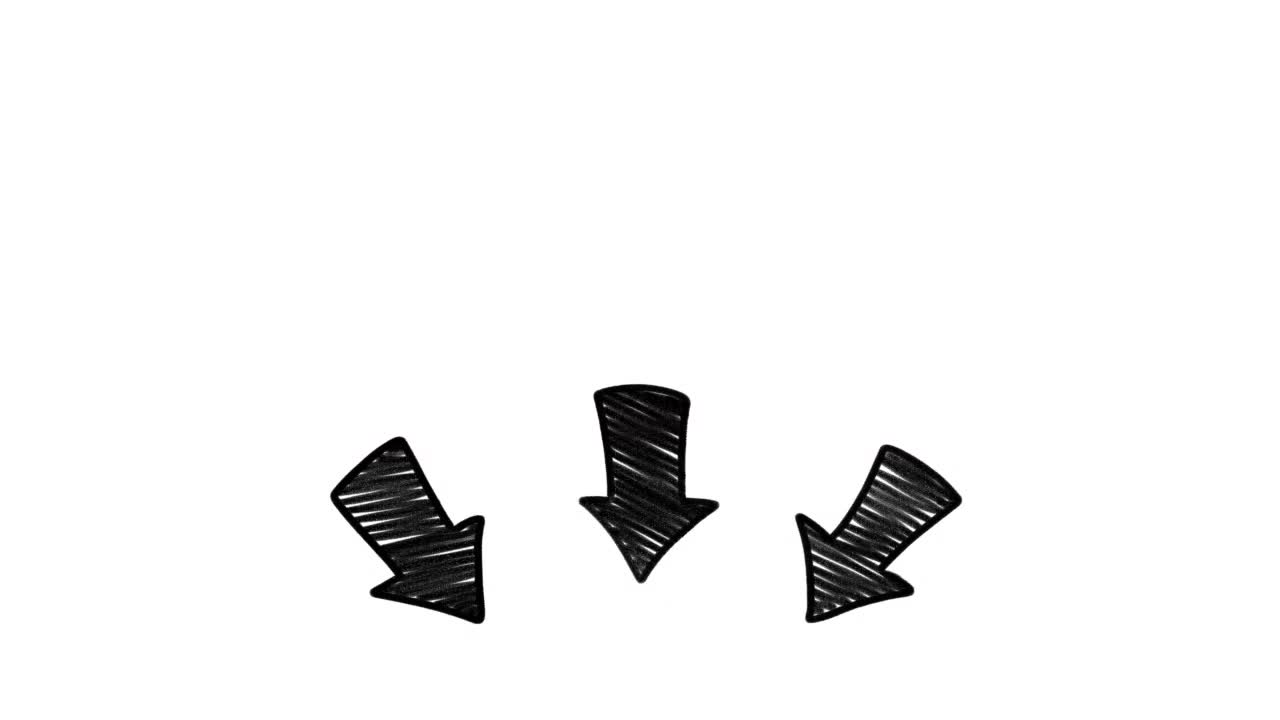 三个向下的涂鸦箭头，白色背景上可循环的手绘动画视频素材