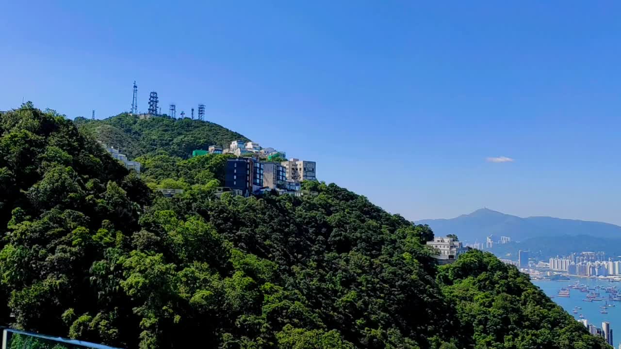 从山顶大厦428号天台俯瞰香港市景。视频下载