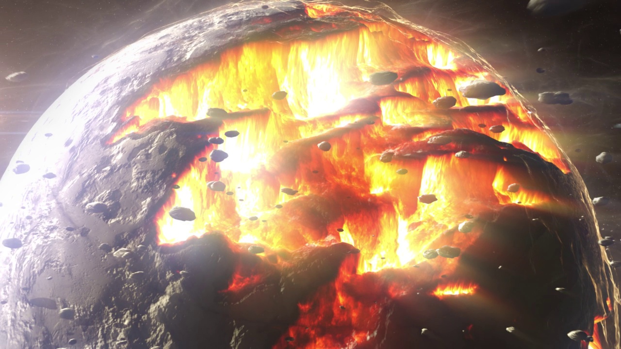 有热熔岩和小行星场的死亡星球视频下载