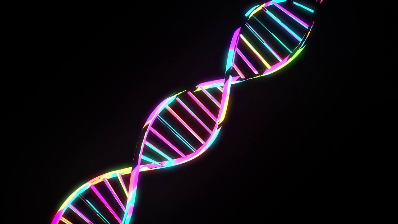 黑色背景下的全息DNA旋转动画视频素材
