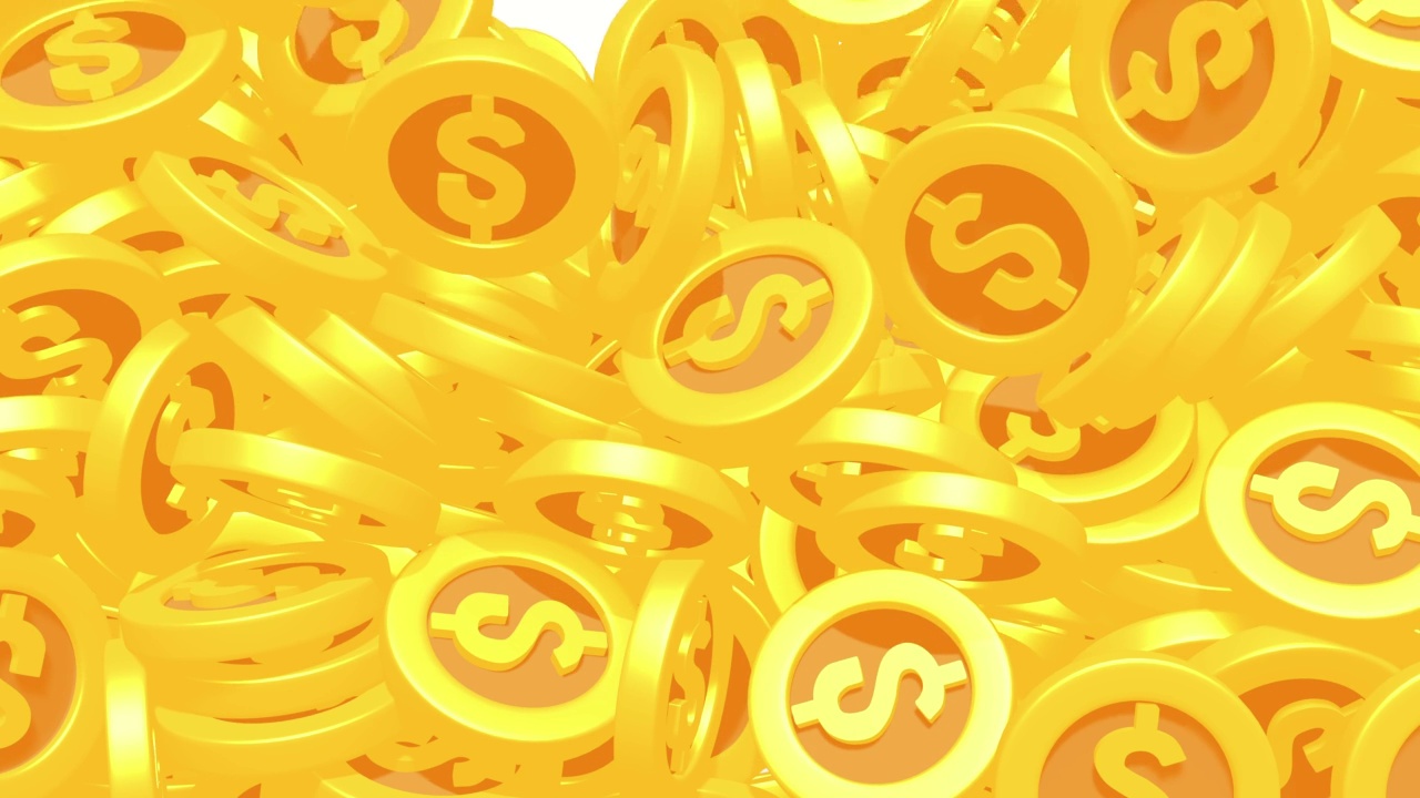 带有美元符号的3d金币掉落在地板上。金雨财富财富奢华成功的概念。视频下载