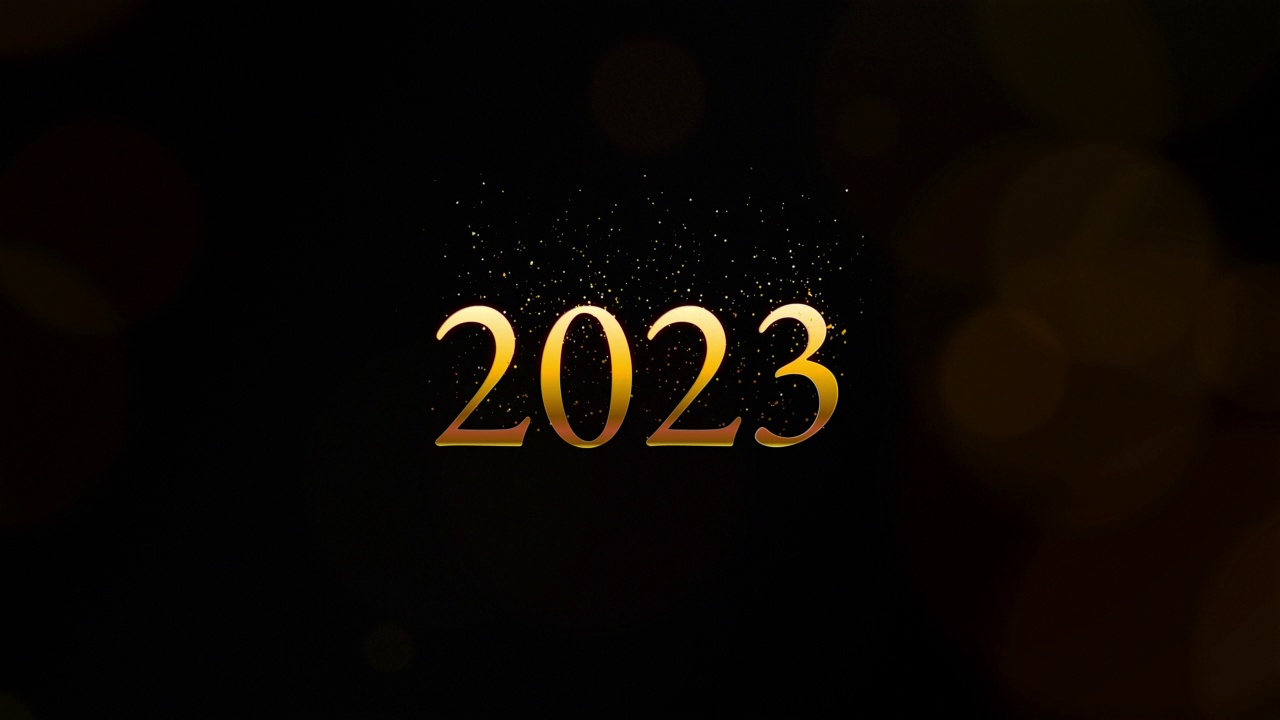 一段视频中，新年日历“2023”的字母闪闪发光。视频下载