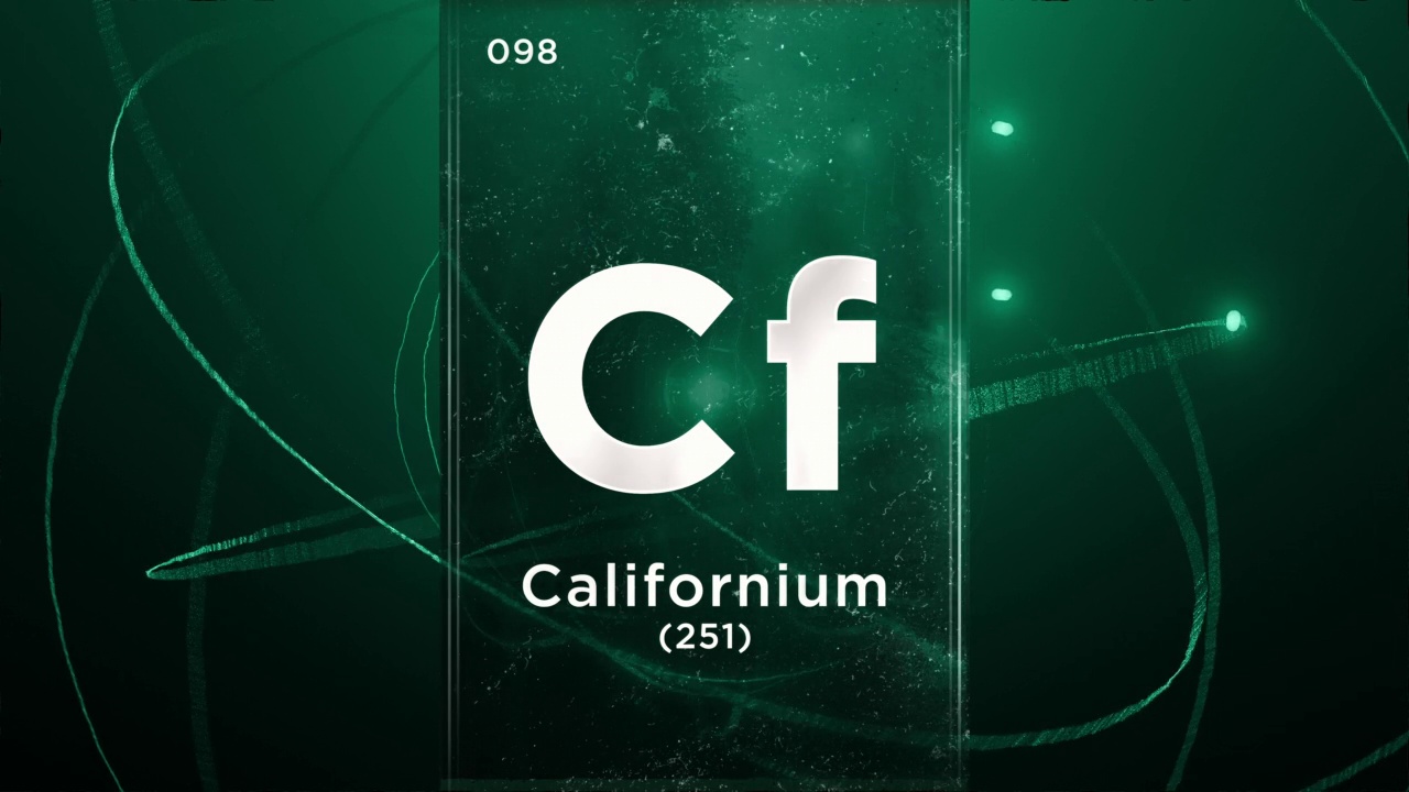 加利福尼亚(Cf)符号化学元素周期表，三维动画上的原子设计背景视频素材