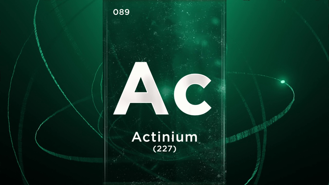 锕(Ac)符号化学元素周期表，三维动画上的原子设计背景视频素材