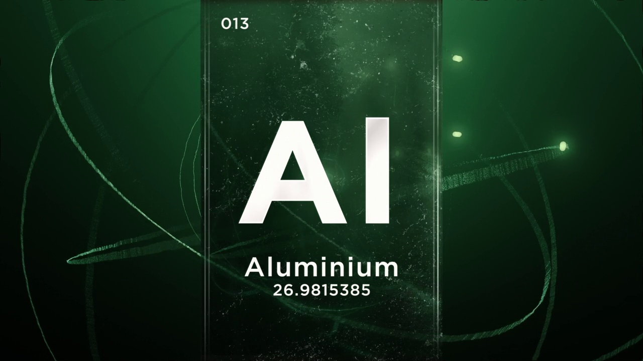 铝(Al)符号化学元素周期表，三维动画上的原子设计背景视频下载