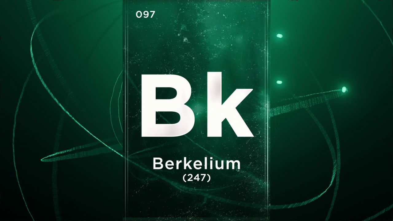 锫(Bk)符号化学元素周期表，三维动画上的原子设计背景视频素材