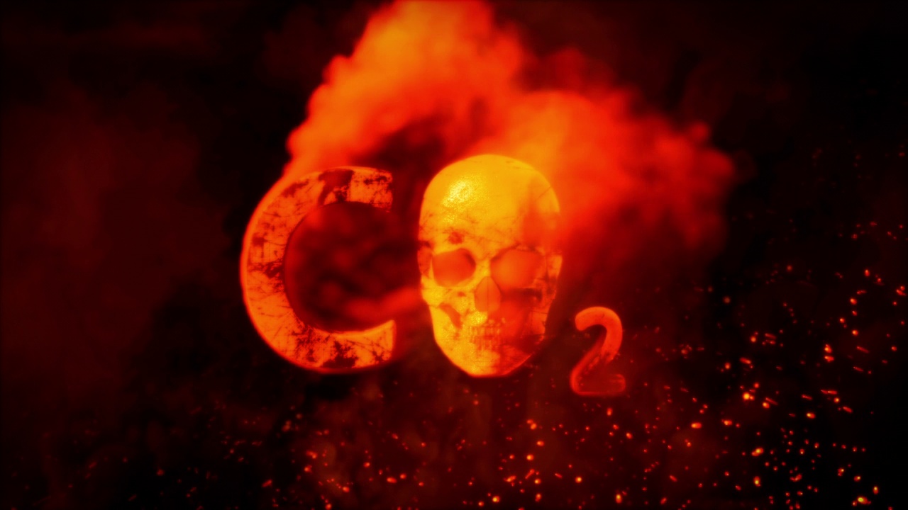 文本二氧化碳与可怕的人头骨在燃烧的背景循环视频视频下载