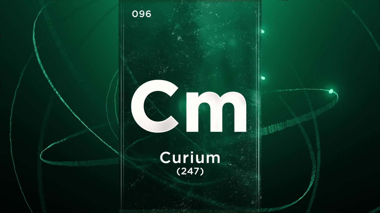 Curium (Cm)符号化学元素周期表，三维动画上的原子设计背景视频下载