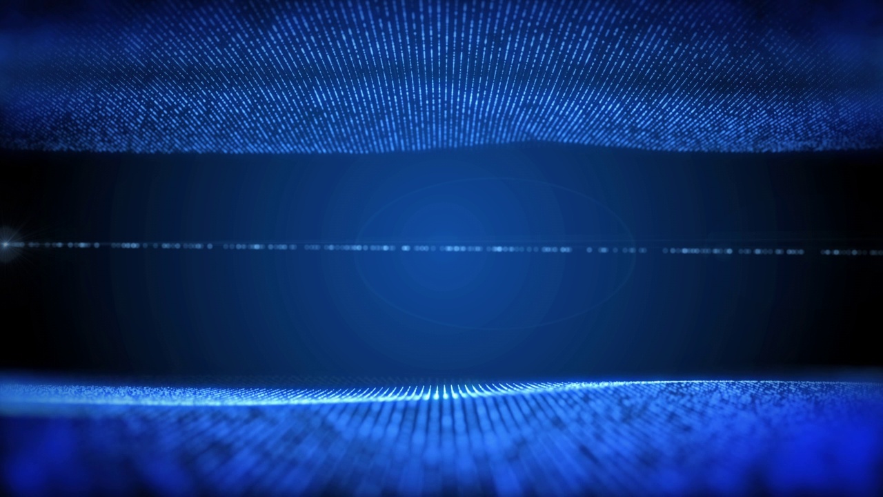技术数据动态网格图案在蓝色背景上移动。视频素材