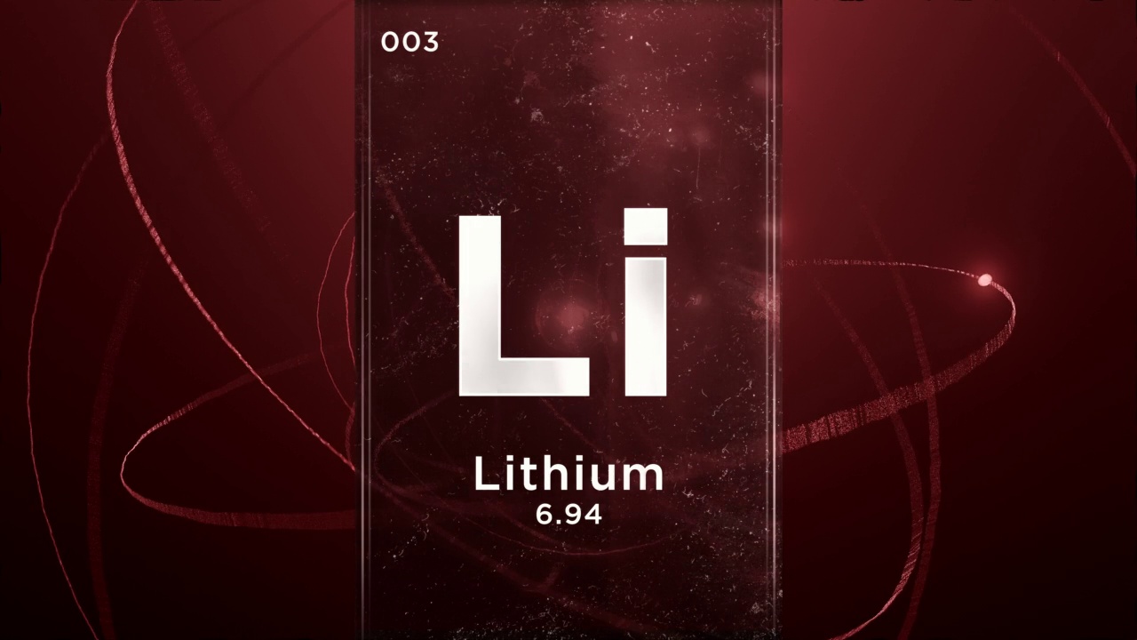 锂(Li)符号化学元素周期表，三维动画上的原子设计背景视频下载