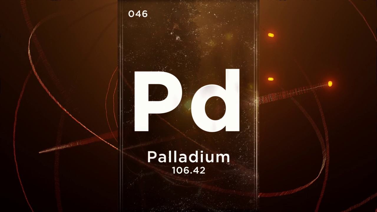 钯(Pd)符号化学元素周期表，三维动画上的原子设计背景视频素材