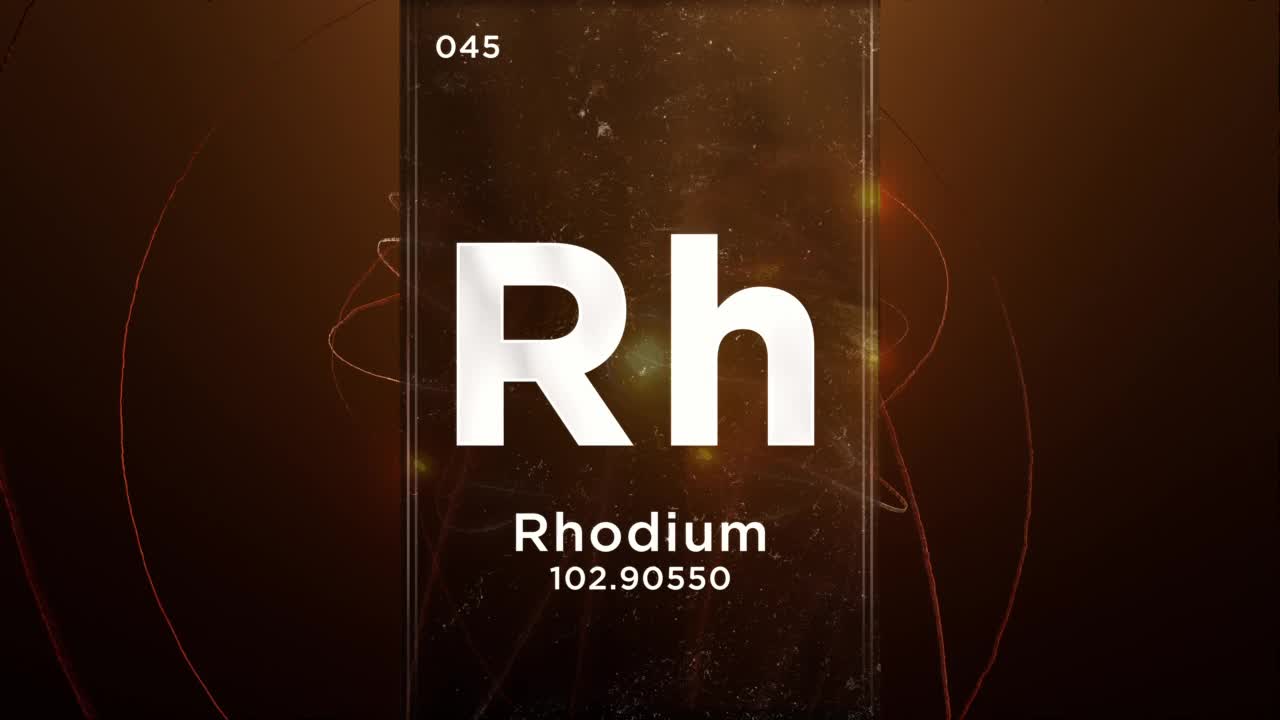 铑(Rh)符号化学元素周期表，三维动画上的原子设计背景视频素材