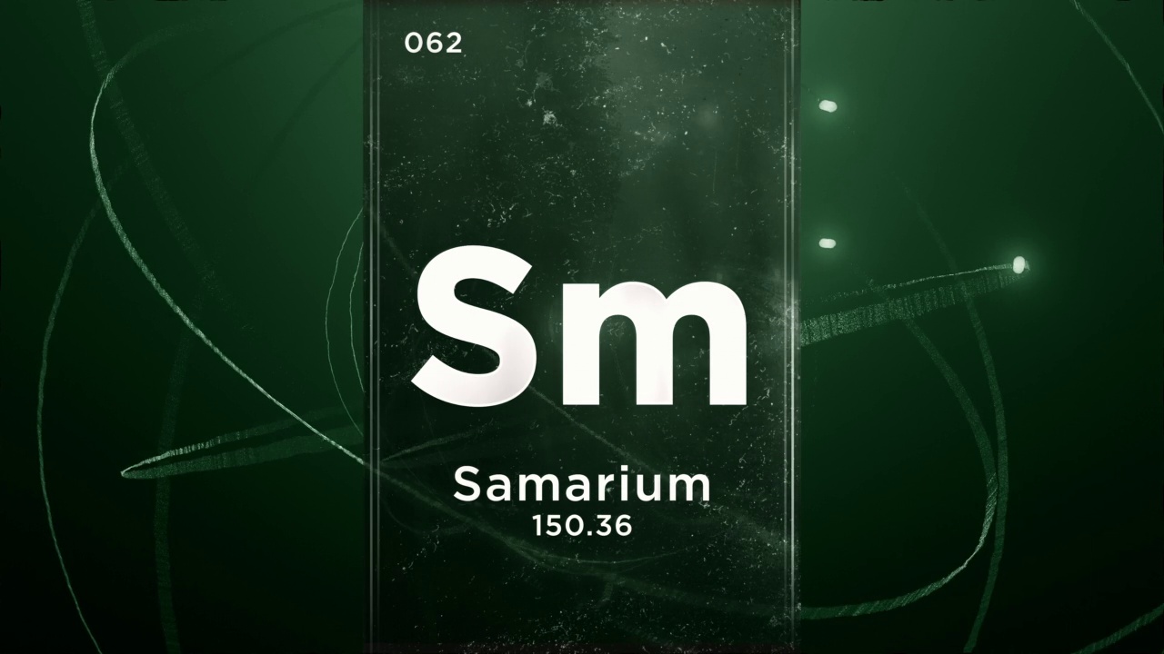 钐(Sm)符号化学元素周期表，三维动画上的原子设计背景视频下载