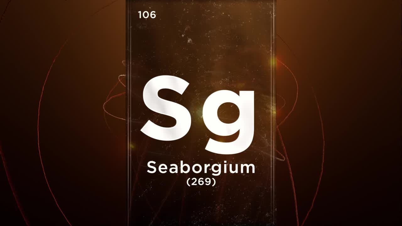 Seaborgium (Sg)符号化学元素周期表，三维动画上的原子设计背景视频下载