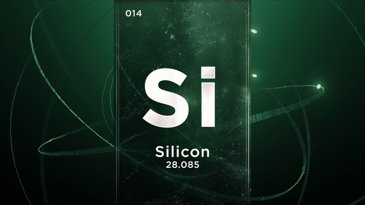 硅(Si)符号化学元素周期表，三维动画上的原子设计背景视频下载