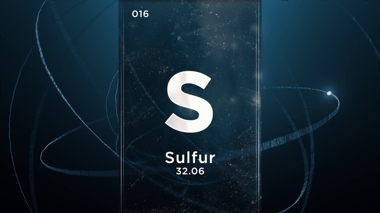 硫(S)符号化学元素周期表，三维动画上的原子设计背景视频下载