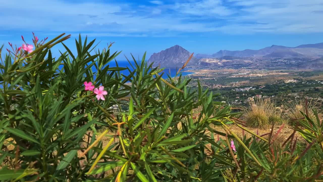 意大利西西里岛瓦尔德里斯高地俯瞰科法诺山和海岸线的全景视频素材