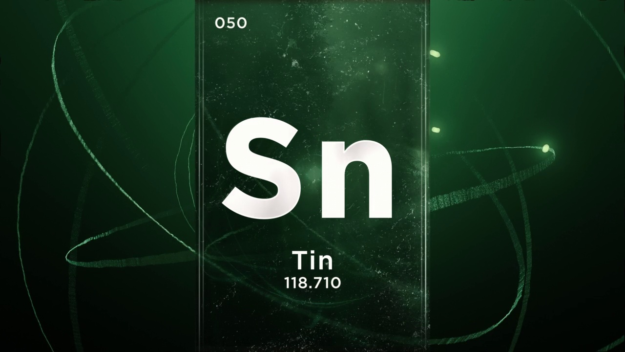 锡(Sn)符号化学元素周期表，三维动画上的原子设计背景视频下载