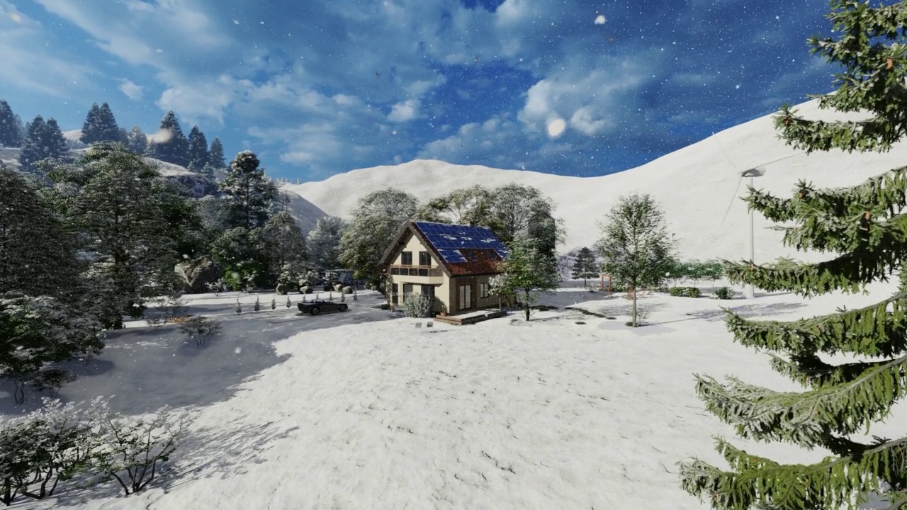 荒野环境住宅，冬季利用风能和太阳能，4K视频下载