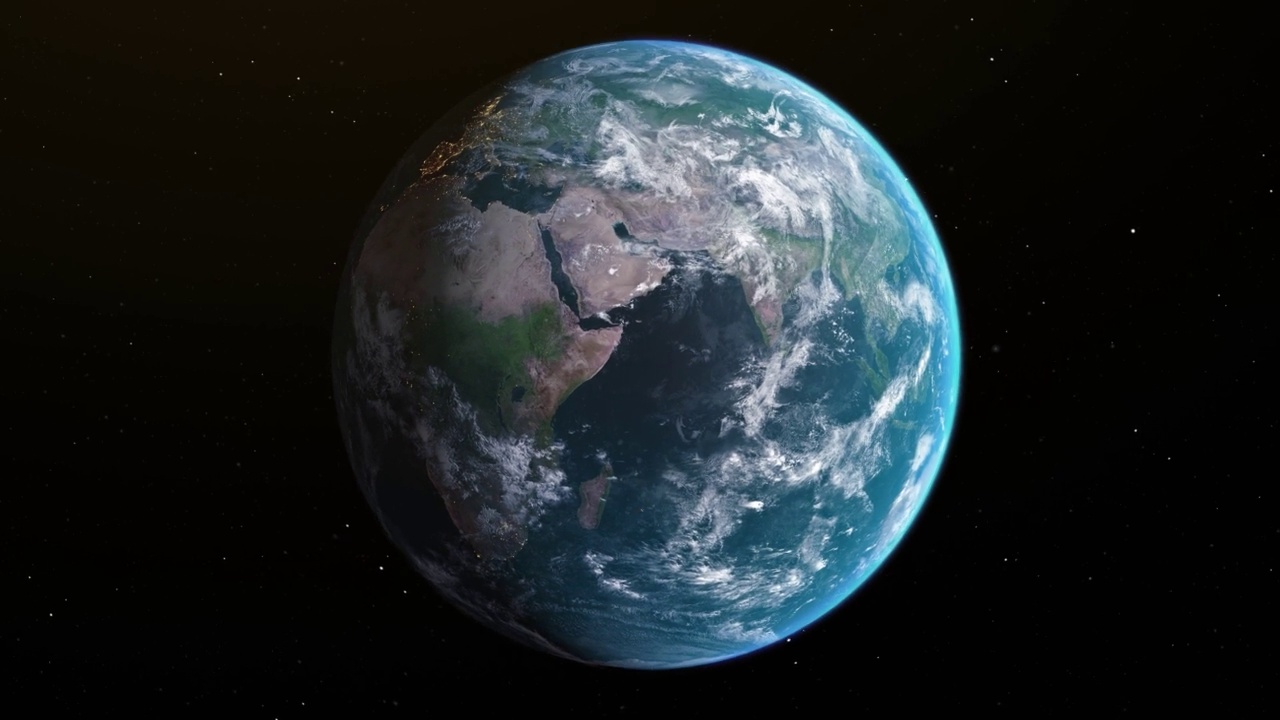索马里地图，通过一个4K照片真实动画地球仪放大到太空，包括非洲，西亚和欧洲的全景。史诗旋转世界动画，现实星球地球，亮点，卫星，空中，视频下载