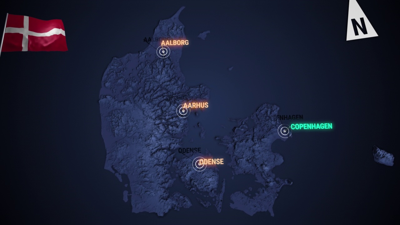放大3d地图之夜的丹麦视频素材