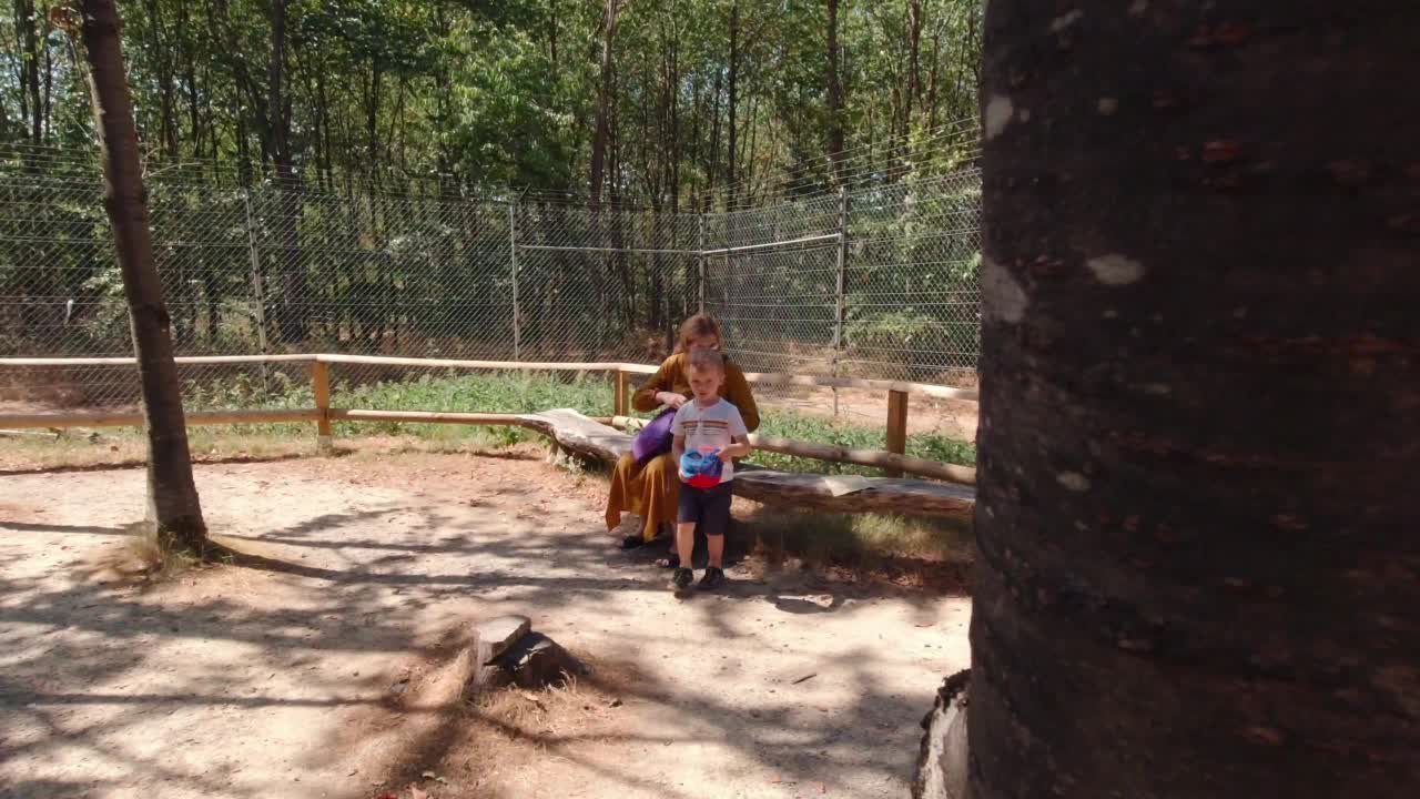 母子在自然公园散步视频下载
