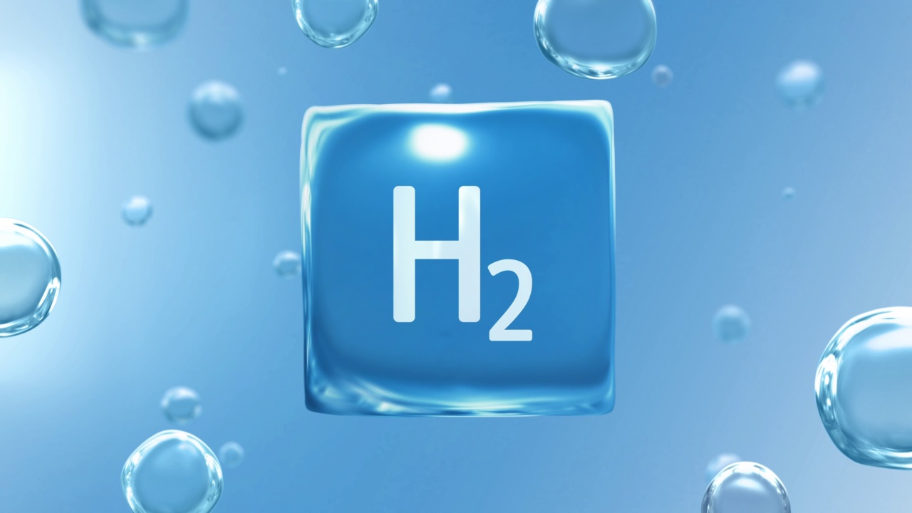 “H2”氢标题水气泡立方信息图背景循环与水分子视频素材