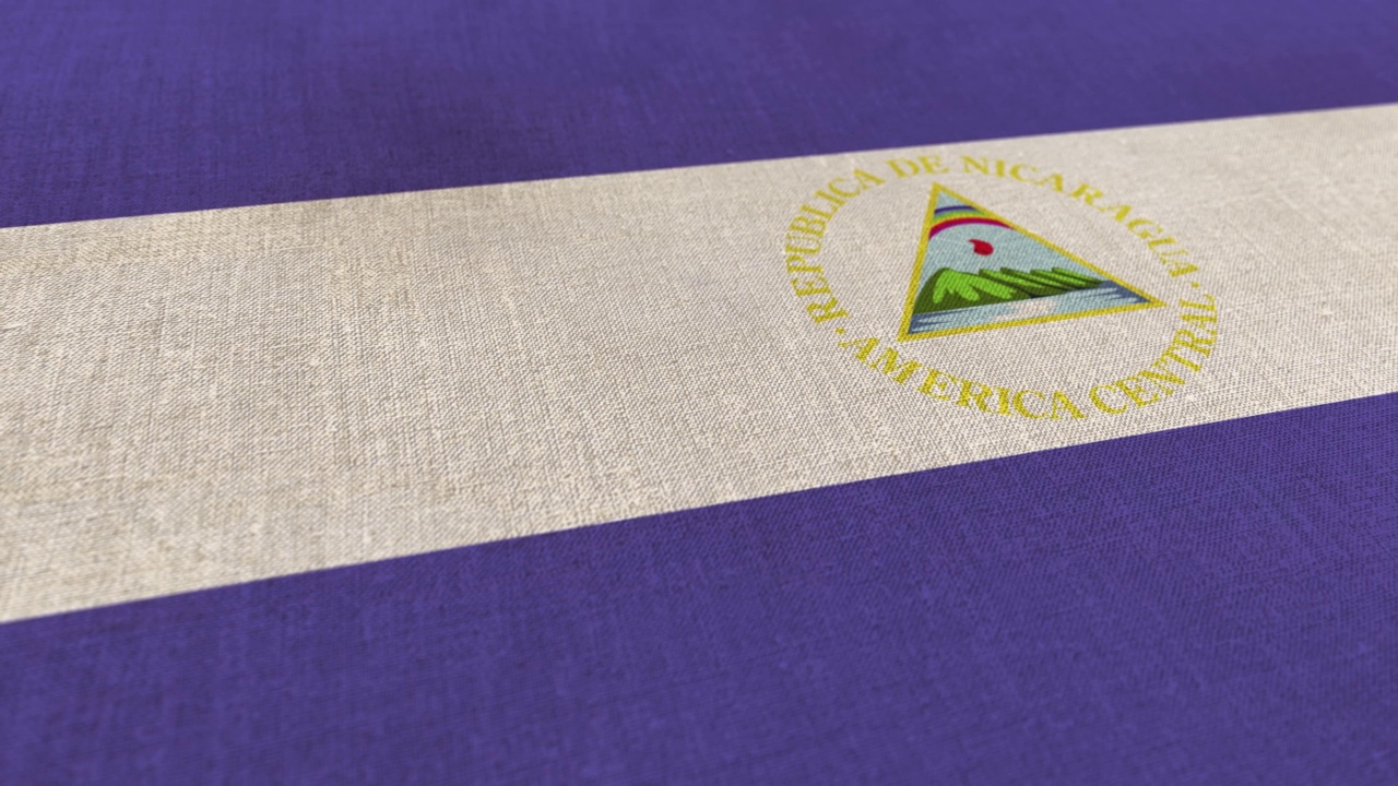 尼加拉瓜国旗动画库存视频-尼加拉瓜国旗纹理三维渲染背景-高度详细的织物图案视频下载