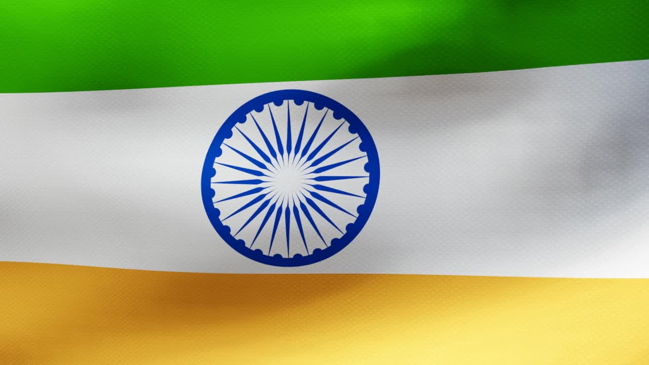 蓝色屏幕上飘扬的印度国旗。视频下载