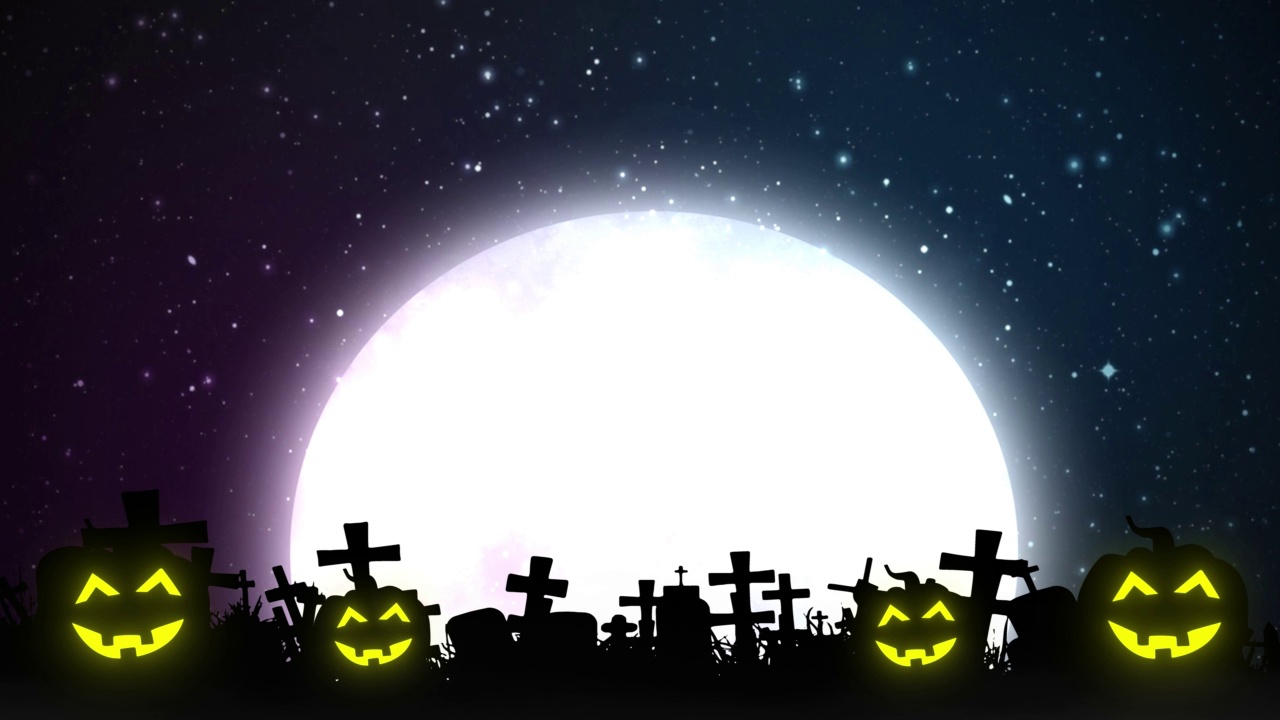 万圣节背景动画与大月亮和可怕的南瓜。可怕的万圣节之夜视频下载