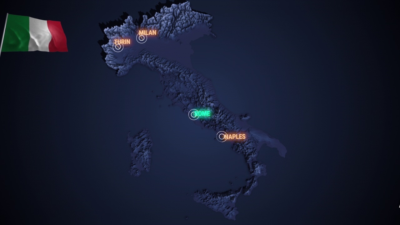 放大到意大利的3d地图之夜视频素材
